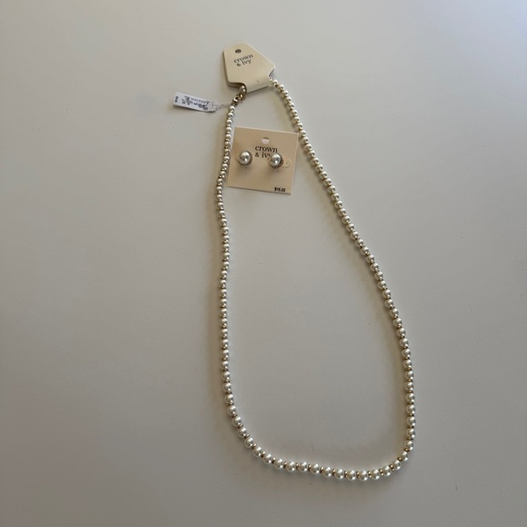 Crown & Ivy- Faux Pearl Earrings & Necklace Set-Classic-Statement- Long-Layering - Picture 2 of 9